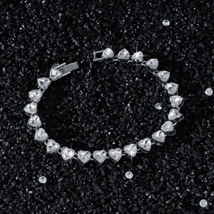 Bracelet cœur scintillant en argent de 8mm avec zircons et style hip-hop brillant