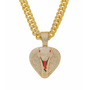 Hip Hop Iced Out Kobra Schlange Herz Anhänger Halskette Zinklegierung Strass Panzerkette Gold Silber Herren Schmuck Geschenk