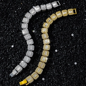 Bracelets hip hop de 12 mm à maillons carrés en or et argent avec zircons étincelants