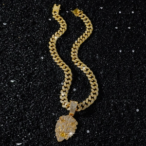 Iced Out Löwenkopf Anhänger Halskette Herren Hip Hop Schmuck Zinklegierung Strass Besetzt Tier Kette Panzerkette