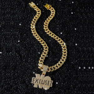 Collier chaîne cubaine dorée hip hop avec pendentif EXCUSEZ serti de zircons brillants
