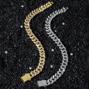 10mm Iced Out Cuban Link Armband in Gold und Silber mit Strass für Herren