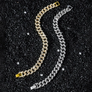 Hip Hop 10mm Iced-Out Rauten-Gliederketten in Gold und Silber mit funkelnden Steinen