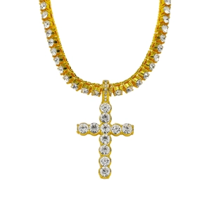 Hip-Hop Gold Kreuz Anhänger Kette mit Tennis-Halskette und funkelnden Zirkonia