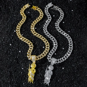 Hip hop Saint Jude pendant necklace in gold and silver with iced out Cuban link chain