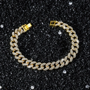 Hip-Hop-Stil 10mm goldene Panzerkette Armband mit Diamanten im Rautenmuster