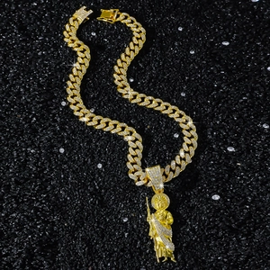 Hip hop St. Jude pendant necklace with gold plated Cuban chain and sparkling crystals
