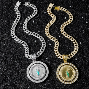 Hip hop St. Jude spinning pendant necklace in gold and silver with zircon stones