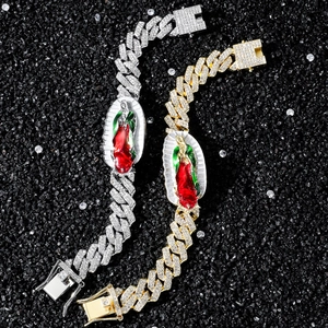 Bracelet chaîne cubaine hip-hop or et argent avec breloque Vierge Marie sertie