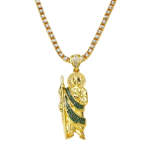 Hip Hop Religieux St Jude Pendentif Collier Or Argent Plaqué Alliage de Zinc Strass Pave Tennis Chaîne Collier Pour Hommes Femmes Bijoux