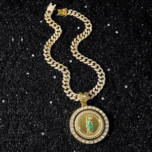 Hip-hop gold Cuban link necklace with spinning Saint Jude pendant and zircon inlay