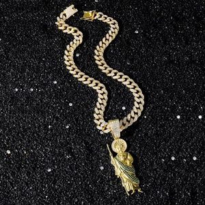 Hip Hop Religious St Jude Pendant Necklace Zinc Alloy Rhinestone Inlaid Dragon Link Chain Fashion Jewelry For Men Women