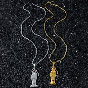 Hip hop Santa Muerte grim reaper scythe pendant necklace in gold and silver finish