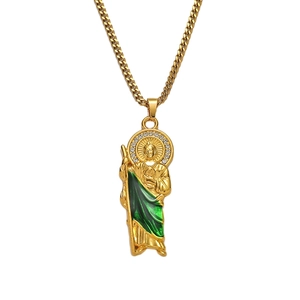 Collana Hip Hop con Ciondolo San Giuda Oro Argento Galvanico Lega di Zinco Strass Smalto Gioielli Religiosi Con Catena in Acciaio Inossidabile