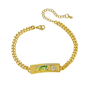 Hip Hop Religious St Jude Pendant Cuban Link Bracelet Gold Plated Alloy Rhinestone Enamel San Judas Tadeo Jewelry For Unisex