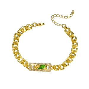 Hip Hop Gold Plated Alloy Saint Jude Religious Statue Bracelet For Men Women Rose Flower Link Rhinestone Bracelet Jewelry