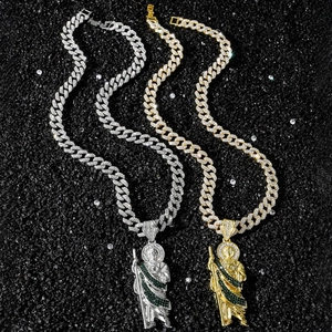 Hip hop style St. Jude pendant necklace in gold and silver with sparkling rhinestones