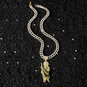 Hip hop St. Jude pendant necklace with gold Cuban chain and micro-pave crystals