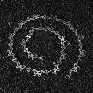 Hip-hop style stainless steel chain necklace with butterfly link design on black stone