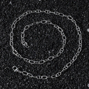 Hip hop silver stainless steel pig nose chain necklace with hammer texture links