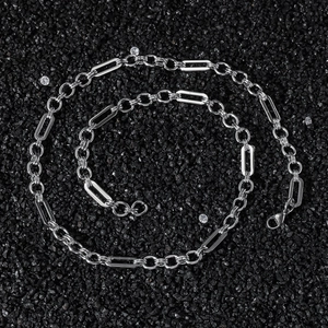 Hip-hop stainless steel necklace with geometric rectangular and oval links on black gravel