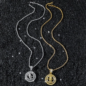 Hip hop Saint Jude rotating disc pendants in gold and silver with iced out CZ stones