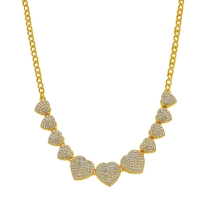Hip Hop Alloy Rhinestone Heart Spliced Chain Necklace For Men Women Gold Silver Pave Crystal Heart Jewelry Set Party Gift