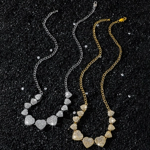 Classic hip hop heart-shaped link chain necklaces with full diamond pavé settings