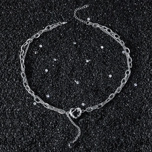 Hip hop stainless steel double layer necklace with heart pendant and water drop gem