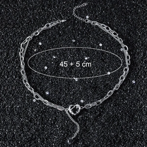 Double-layered stainless steel chain necklace with heart pendant and 45+5cm length