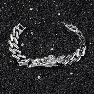 Hip-hop Saint Jude religious charm bracelet with silver Cuban link and pavé rhinestones