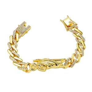 Bracelet Chaîne Cubaine en Alliage Hip Hop Avec Pendentif Figure Religieuse Saint Jude Bijoux en Strass pour Hommes Femmes