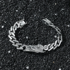 Bracelet cubain hip-hop avec pendentif religieux Saint Jude et strass étincelants