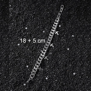 Hip hop silver stainless steel Cuban link bracelet with four polished cross charms