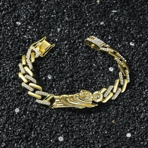 Bracelet cubain doré hip hop avec pendentif Saint Jude et pavé de cristaux brillants