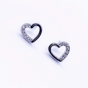 925 Sterling Silver Heart Stud Earrings For Women Rhinestone Inlaid Hollow Symmetrical Heart Shape Minimalist Sweet Fashion Jewelry Gift