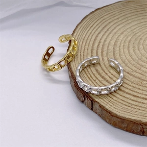 S925 sterling silver hollow chain link open rings in gold and silver finish