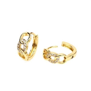 Golden S925 sterling silver hoop earrings with Cuban link design and sparkling zircon stones