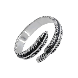 Vintage 925 Sterling Silver Feather Ring For Women Men Adjustable Open Ring Retro Simple Wing Pattern Fine Jewelry Gift