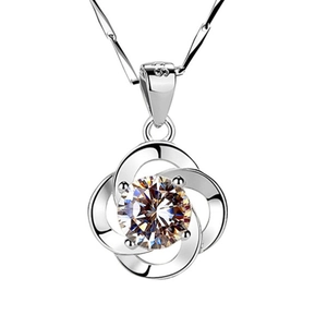 Collier Pendentif Trèfle à Quatre Feuilles en Argent Sterling 925 pour Femme Collier Chaîne de Clavicule Fleur Strass Bijoux