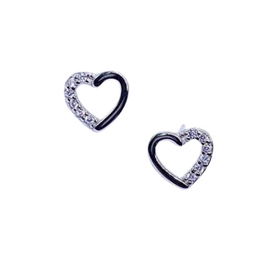 S925 sterling silver heart stud earrings with sparkling crystals and black enamel finish