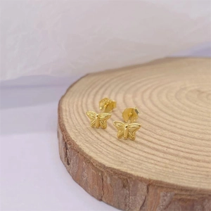 Minimalist S925 sterling silver butterfly stud earrings with elegant gold plated texture