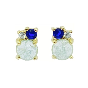 Romantic 925 Sterling Silver Gold Plated Color Block Stud Earrings with Blue Clear Rhinestone Geometric Jewelry For Women