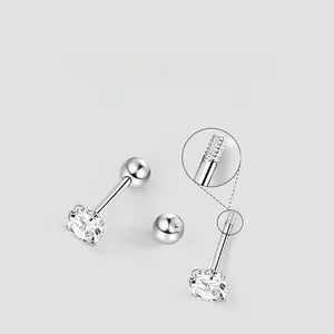 Detailansicht der S925 Sterling Silber Ohrstecker mit Schraubverschluss und Zirkonia