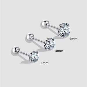 Dreiteiliges Set S925 Sterlingsilber Ohrstecker mit klaren Zirkonia in 3mm 4mm 5mm Größen