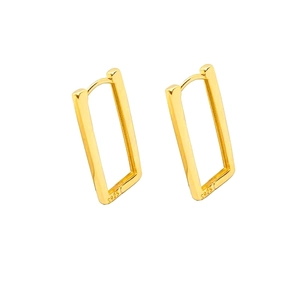 Detail shot of rectangular S925 sterling silver geometric hoop earrings in gold finish