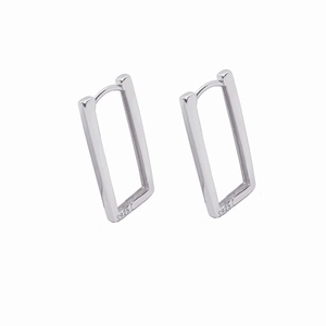925 Sterling Silver Rectangular Geometric Hoop Earrings For Women Minimalist Huggie Ear Buckle Trendy Jewelry Platinum Gold Plated