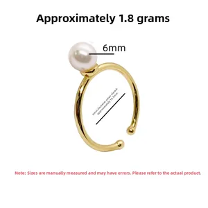 Detail showing 6mm pearl size and 16.5mm inner diameter of S925 sterling silver ring