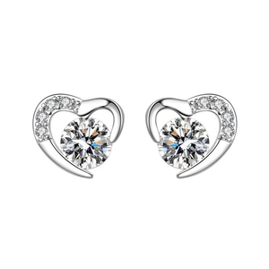 Elegant 925 Sterling Silver Heart Stud Earrings For Women With Round Rhinestone Small Dainty Sweet Shiny Jewelry Accessory Gift