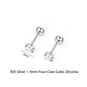 Detailansicht der 4mm Zirkonia-Ohrstecker aus S925 Silber mit Schraubverschluss